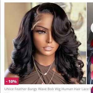 UNice dark brown brown 100% human hair lace front short wig